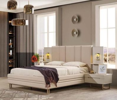 Schlafzimmer Set Luxus Komplettes Beige Bett 2x Nachttische Modern