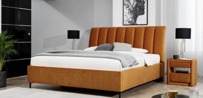 Schlafzimmer Set Orange Bett Elegantes 2x Nachttische Komplett Set Luxus 3tlg.