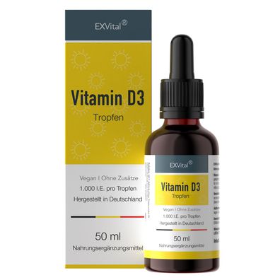 Vitamin D3 Tropfen, hochdosiert 50ml mit Pipette von EXVital