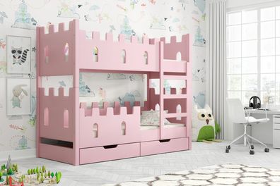Etagenbett Doppelstockbett für Kinder, Matratzen 160x75 grau rosa weiß