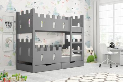 Etagenbett Doppelstockbett für Kinder, Matratzen 180x75 grau rosa weiß