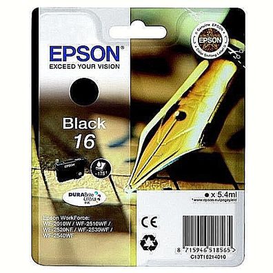 EPSON T1621, Tintenpatrone schwarz WF2010 WF2510 WF2520, Original Nr.16, 5,4ml