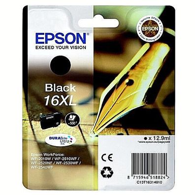 EPSON T1631 Tintenpatrone schwarz WF2010 WF2510 WF2520, Original Nr.16XL, 12,9ml