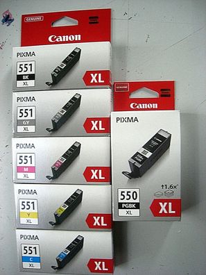 CANON CLI-551XL BK/ C/ M/ Y/ GY + PGI-550XL PIXMA MG6350, Original Neu (6)!