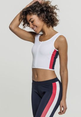 Urban Classics Female Shirt Ladies Side Stripe Cropped Zip Top White/ Firered/ Navy