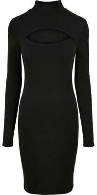 Urban Classics Damen Ladies Stretch Jersey Cut-Out Turtleneck Dress Black
