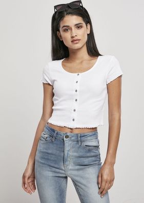 Urban Classics Damen T-Shirt Ladies Cropped Button Up Rib Tee White