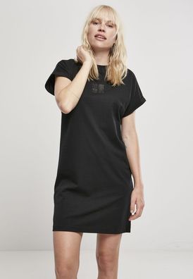Urban Classics Damen Kleid Ladies Cut On Sleeve Printed Tee Dress Black/ Black