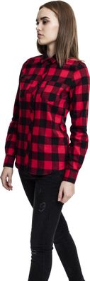 Urban Classics Damen Hemd/ Bluse Ladies Turnup Checked Flanell Shirt Black/ Red