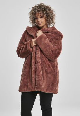 Urban Classics Damen Winterjacke Ladies Hooded Teddy Coat Darkrose