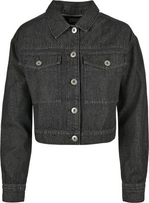 Urban Classics Damen Jacke Ladies Short Oversized Denim Jacket Black Stone Washed