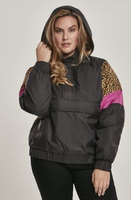 Urban Classics Damen Winterjacke Ladies AOP Mixed Pull Over Jacket Black/ Leo