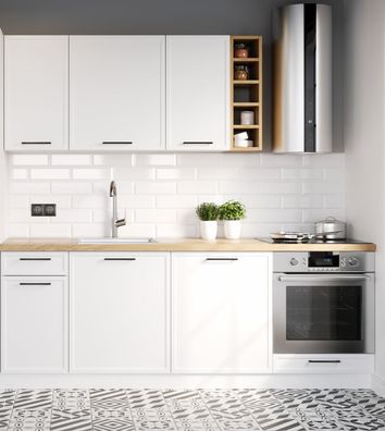 Küchenzeile ELIN 220 cm mit modernen Rahmenfronten 8-teilig