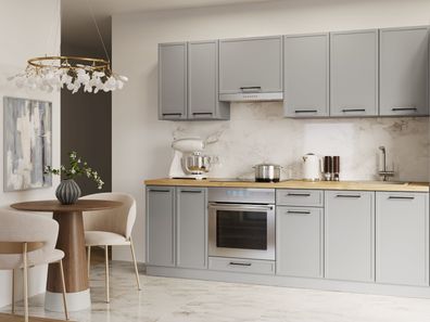 Küchenzeile Einbauküche ELIN 240 cm 8-teilig - modern mit schmalen Rahmenfronten