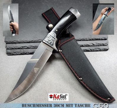 KaSul®| G60 Bowie Survivor Messer 31cm Holzgriff Edelstahl Jagdmesser + Tasche