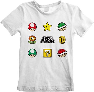 Nintendo Super Mario - Items (Kids) Jungen Kinder T-Shirt White