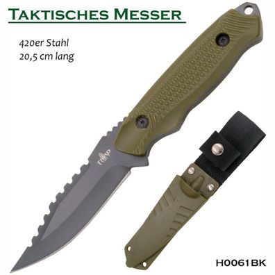 Outdoor Messer H0061BK - 20,5 cm Lang | incl. Grüne Gürteltasche 420er Stahl