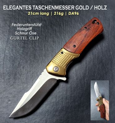 Taschenmesser DA96 Klapp Messer Gold / Holz Federunterstützt 21cm Clip Öse 216g