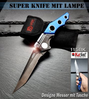 KaSul®| LED Taschenmesser Blau 115BK Klappmesser Camping Outdoor Messer + Tasche