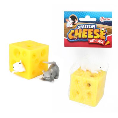 Toi-Toys - Dehnbarer Hüpf-Käse mit 2 Mäusen Kinderspielzeug stretchy Glibber