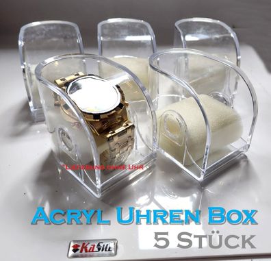 5 x Acryl Uhren Etui - Box aufklappbar | 7 x 6 x 9cm mit Schaumstoff für die Uhr