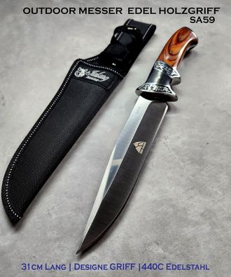 KaSul®| Buschmesser SA59 Jagdmesser Holzgriff Bowie Knife Hunting 31cm + Tasche