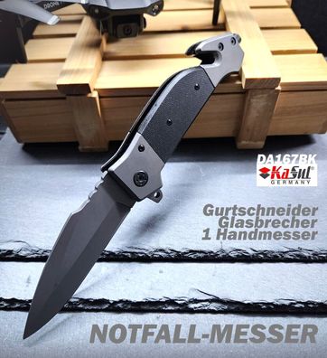 KaSul®| 3in1 Notfall Rettungs-Messer Klappmesser Einhandmesser Survival DA167BK