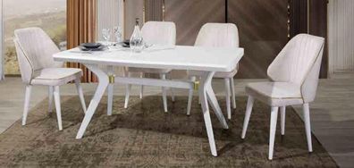 Esgruppen Set Luxus Weißer 4x Stühle Edelstahl Möbel Holzmöbel