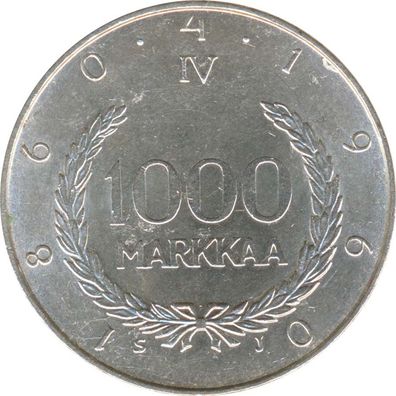Finnland 1.000 Markkaa 1960 100 Jahre finnische Währung - Snellman Silber*