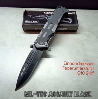 MILTEC Assault Black 15325500 Einhandmesser Messer Taschenmesser G10 Clip Öse