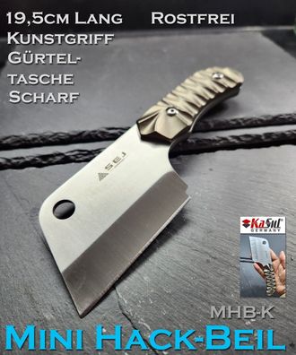 KasSul®| Mini Hack Beil 19cm Messer |Silber Griff Scharf Camping Outdoor + Tasche