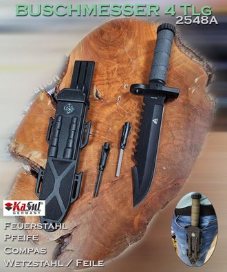 KaSul®| Buschmesser 4Tlg. 2548A Jagdmesser Bowie Knife Hunting Kompass PfeifeNEU