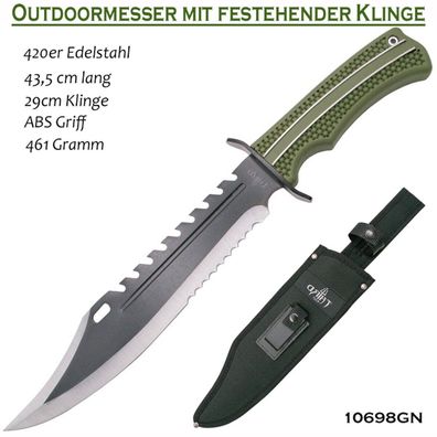 Outdoormesser Grün Fahrtenmesser 10698GN Messer 43,5cm Gürtelmesser Nylon Tasche