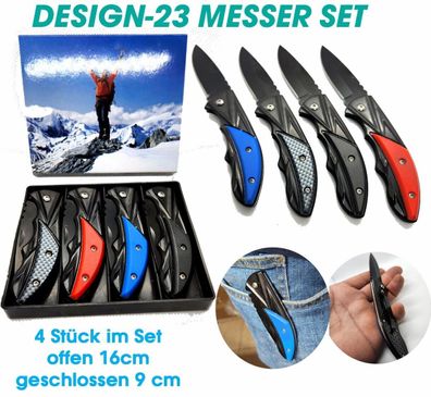 KaSul® | DESIGN-23 4´er Set Design Taschenmesser | Schlaufe |9-16cm Geschenk NEU