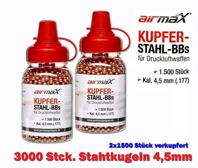 3000 Stück airmaX Premium Stahl-BBs Kal. 4,5mm Verkupfert Stahlrundkugeln