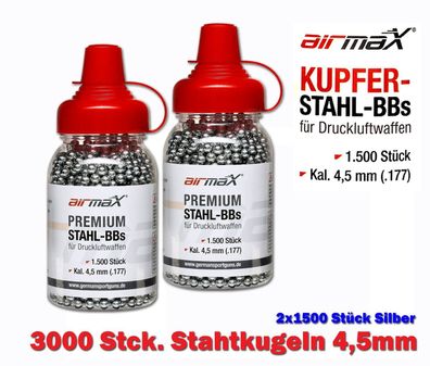 3000 Stück airmaX Premium Stahl-BBs Kal. 4,5mm - verzinkte Stahlrundkugeln
