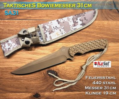 KaSul®| Messer SA31 Digital Sand Farbe Jagdmesser Bowie Knife incl. Köcher 31cm