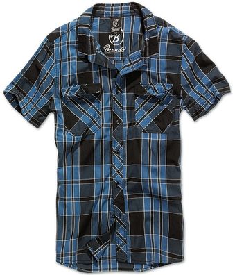 Brandit Hemd Roadstar Shirt, 1/2 Sleeve in Indigo Checked
