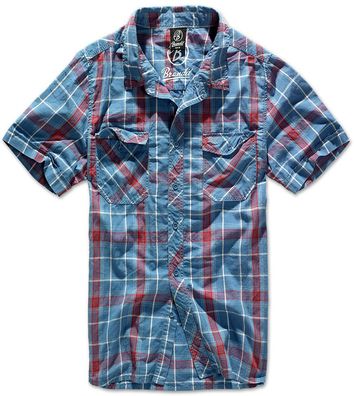 Brandit Hemd Roadstar Shirt, 1/2 Sleeve in Red/ Blue