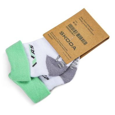 Original Skoda Motorsport VRS Babysocken Gr. 9-11 Babysöckchen weiß/ grün 000084361T