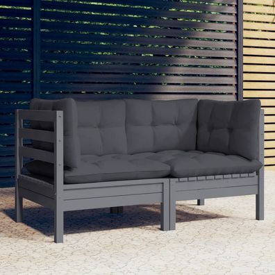 vidaXL 2-Sitzer-Gartensofa mit Anthrazit Kissen Massivholz Kiefer