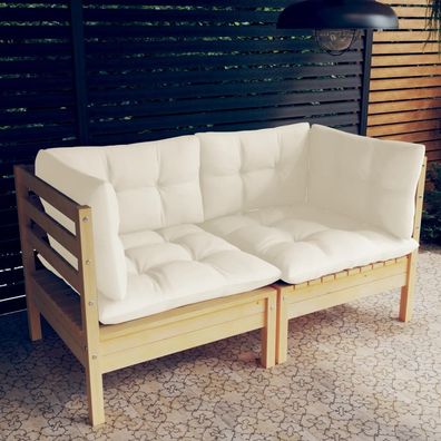 vidaXL 2-Sitzer-Gartensofa mit Creme Kissen Massivholz Kiefer