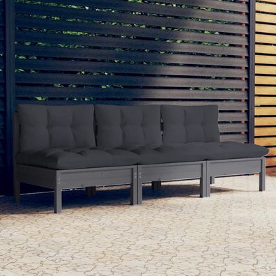 vidaXL 3-Sitzer-Gartensofa mit Anthrazit Kissen Massivholz Kiefer