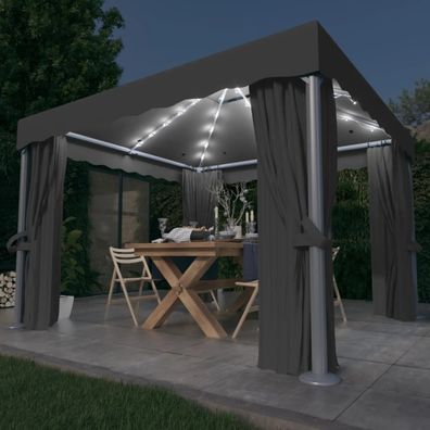 vidaXL Pavillon mit Vorhängen & LED-Lichterkette 3x3 m Anthrazit