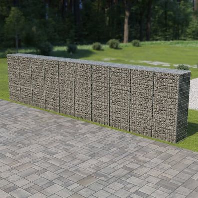 vidaXL Gabionenwand mit Abdeckung Verzinkter Stahl 600×50×150 cm