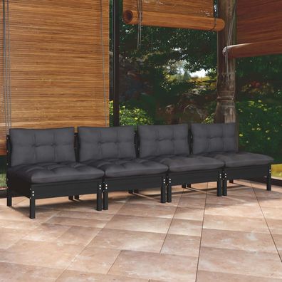 vidaXL 4-Sitzer-Gartensofa mit Anthrazit Kissen Massivholz Kiefer