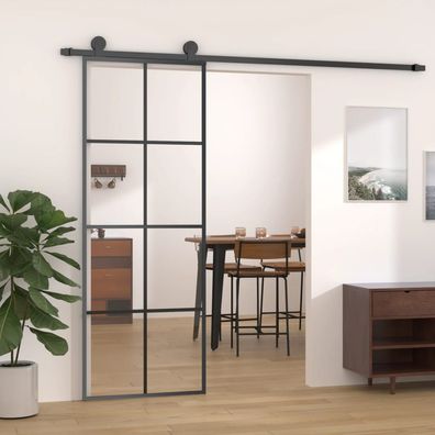 vidaXL Schiebetür Schwarz 76x205 cm ESG Glas und Aluminium