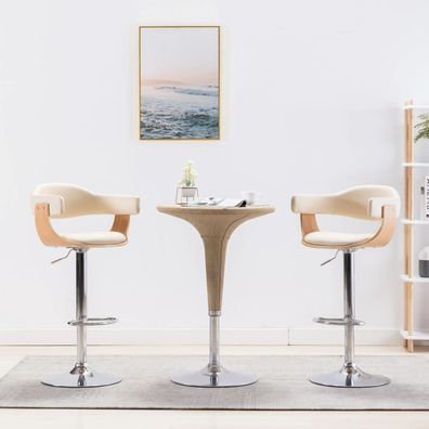 vidaXL Barhocker 2 Stk. Creme Bugholz und Kunstleder