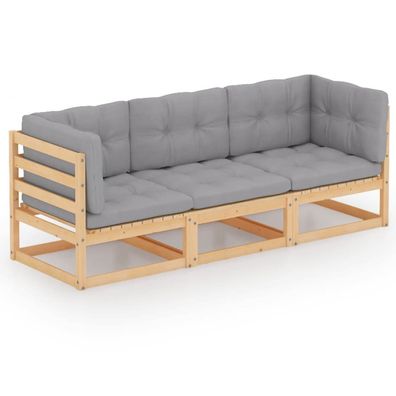 vidaXL 3-Sitzer-Gartensofa mit Kissen Kiefer Massivholz