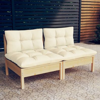 vidaXL 2-Sitzer-Gartensofa mit Creme Kissen Massivholz Kiefer